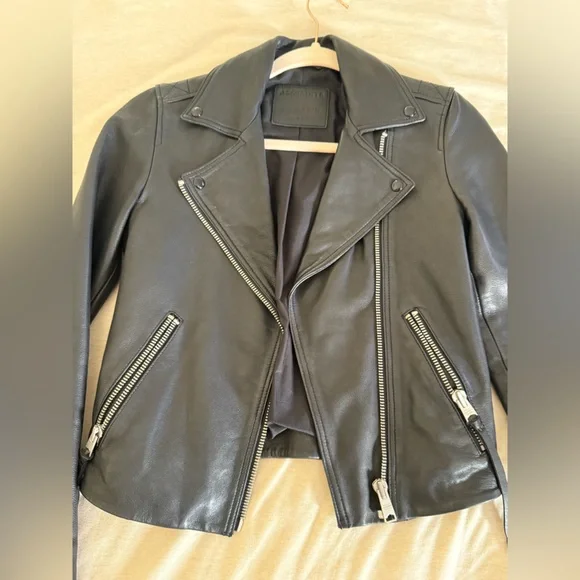 All Saints Black Leather Jacket - Picture 3 of 5
